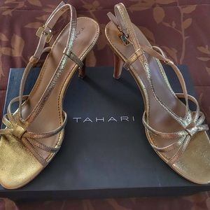 Tahari gold low heels with adjustable strap